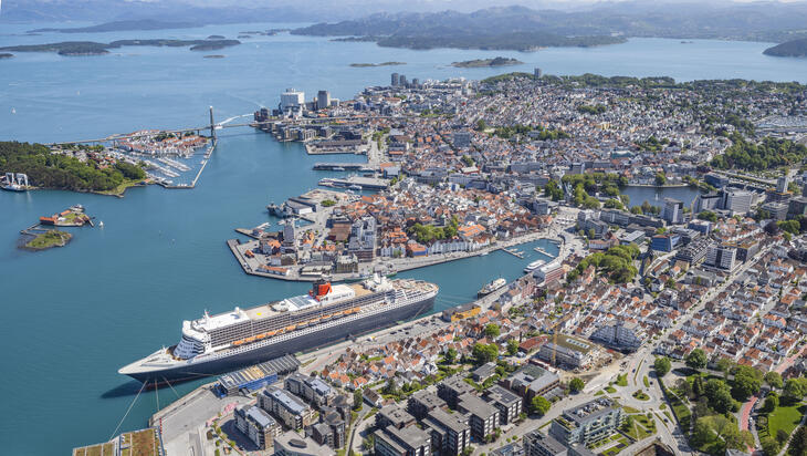 Stavanger harbour with cruise ship Queen Mary II