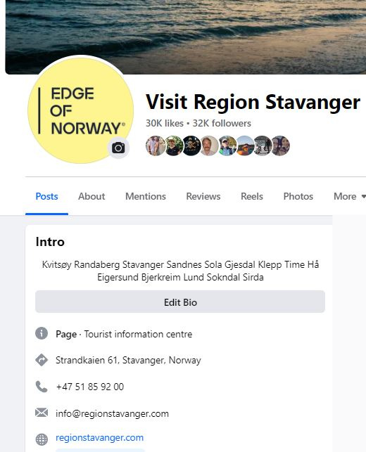 Region Stavanger sin Facebook profil